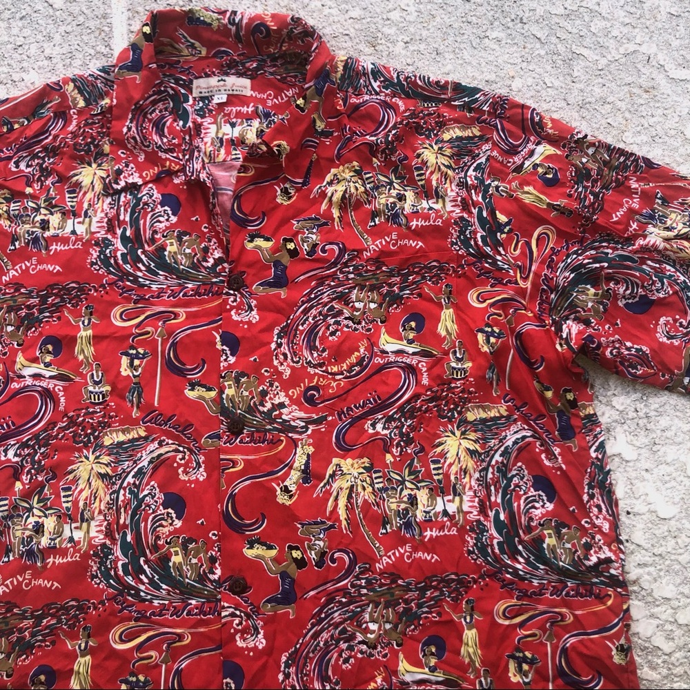 Pineapple Juice shirt Hawaiian Aloha hula men’s XL surf print red